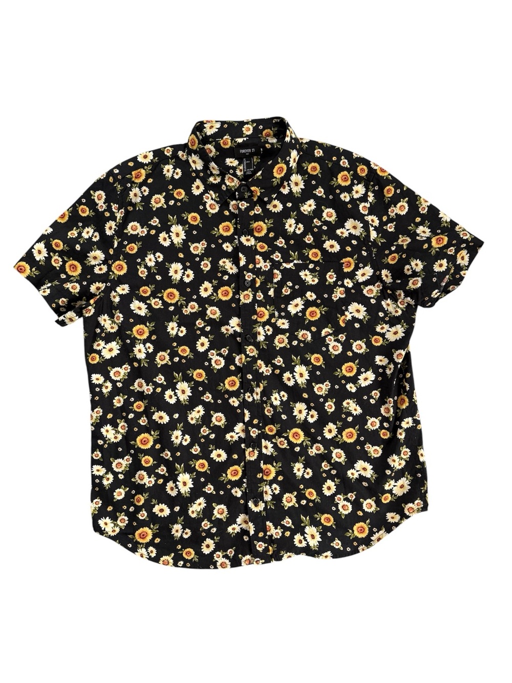 Forever 21 Men’s Black Floral Short-Sleeve Button-Up Shirt